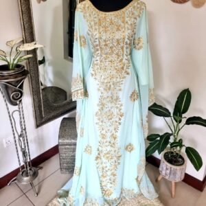 Aari Embroidered White Kaftan Dress