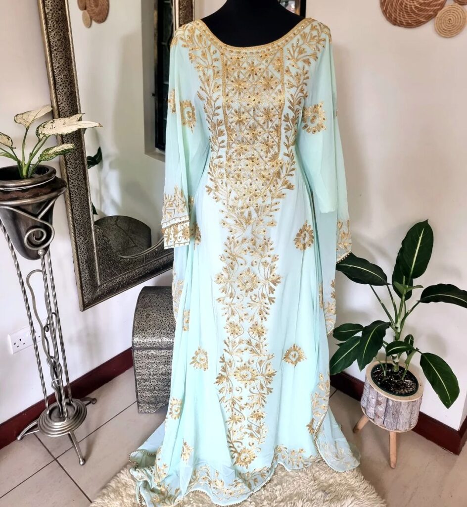 Aari Embroidered Kaftan Dress Moroccan Wedding Gown, Elegant Embroidery Kaftan for Special Occasions
