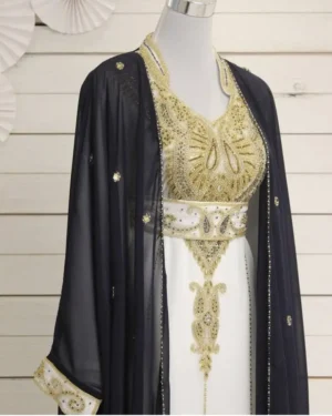 Beautiful Black & White Handcrafted Zari Work Jacket-Style Georgette Kaftan (1)