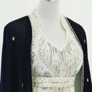 Beautiful Handcrafted Jacket Style Black & White Zari Work Kaftan Dress (2)