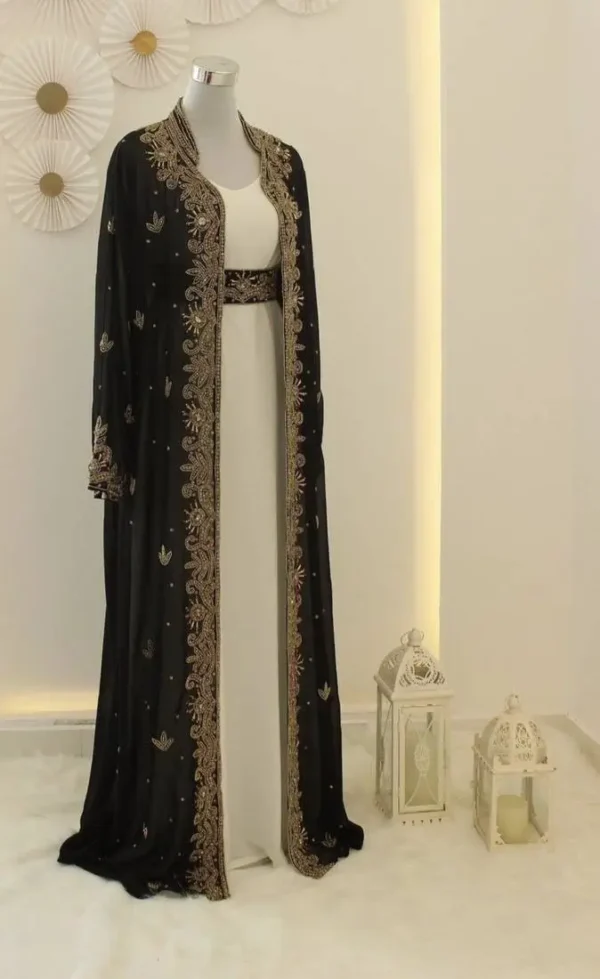 Black & White Handcrafted Zari Work Georgette Kaftan (1)