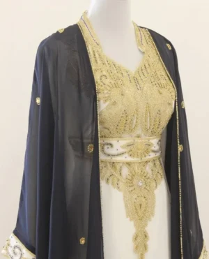 Black & White Handcrafted Zari Work Jacket-Style Georgette Kaftan (1)