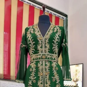 Dark Green Zari Embroidered Kaftan (1)