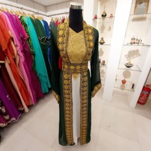 Dark Green and White Jacket Moroccan Wedding Kaftan