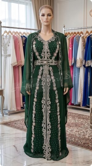 Elegant Green Eid Kaftan Dress Moroccan (1)