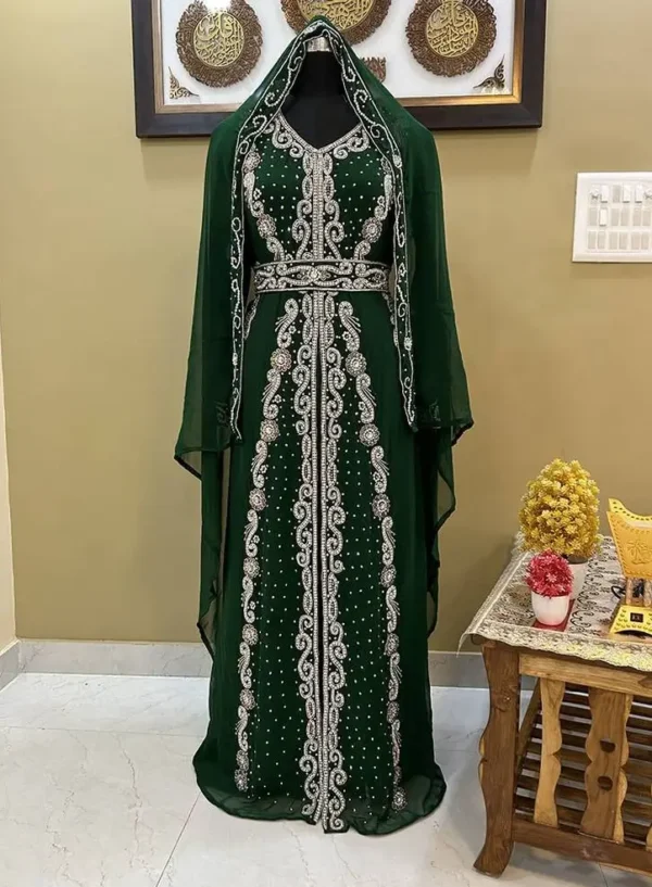 Elegant Green Eid Kaftan Dress Moroccan Style