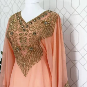 Elegant Peach Georgette Kaftan with Zari and Stone Embellishments (3)