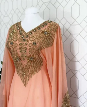 Elegant Peach Georgette Kaftan with Zari and Stone Embellishments (3)
