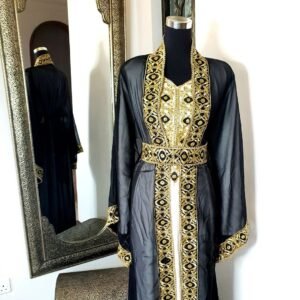 Embroidery Black and White Jacket Moroccan Wedding Kaftan Dress Aari Work