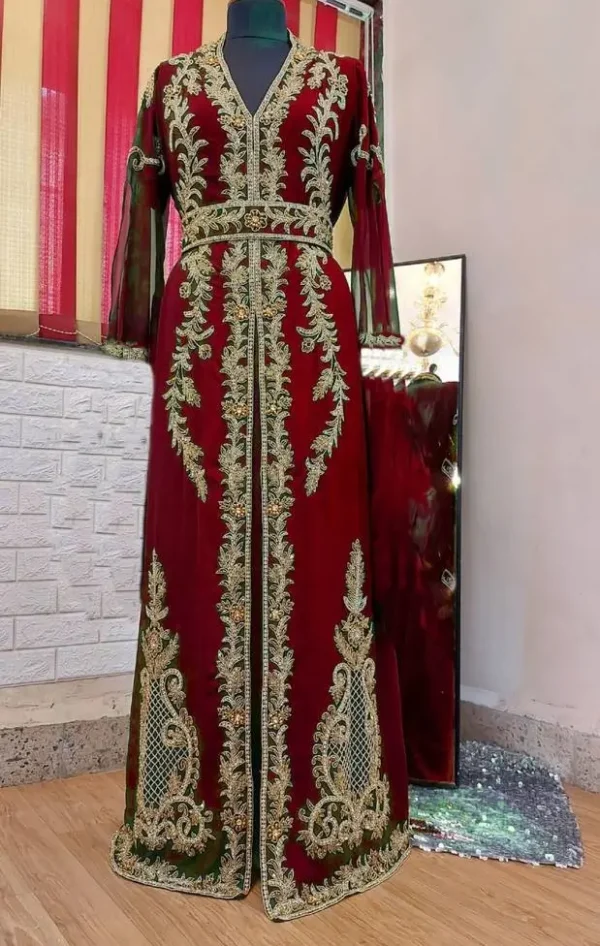 Maroon Zari Embroidered Kaftan (2)