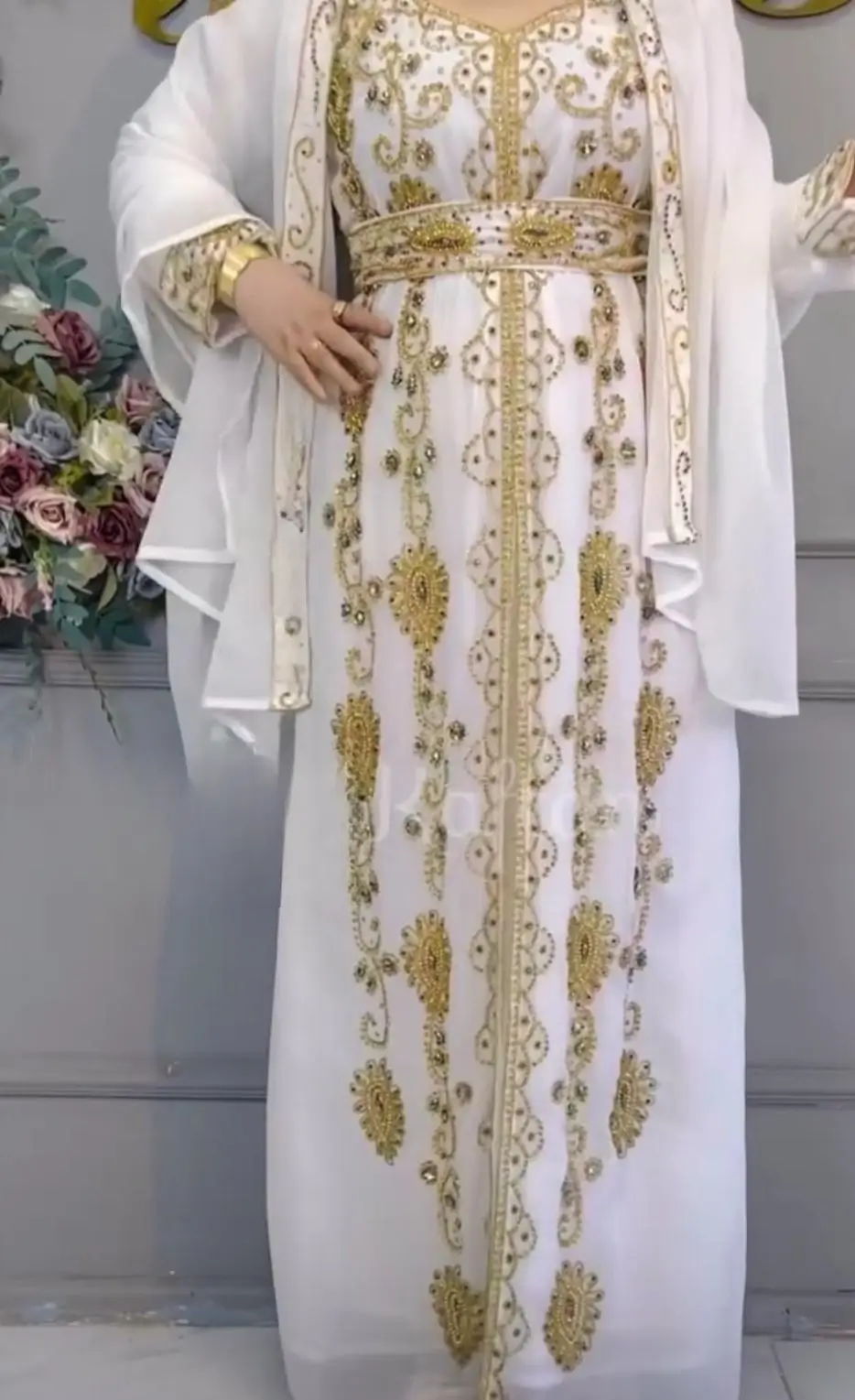 Buy White Luxurious Wedding Kaftan Dress With Gold Hand Embroidery Buy White Luxurious Wedding Kaftan Dress With Gold Hand Embroidery