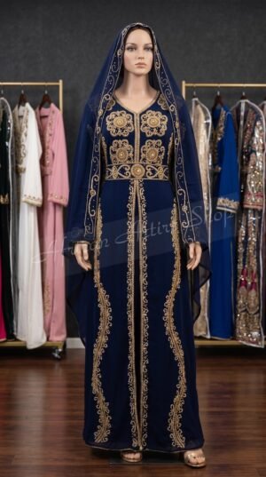 Navy Blue Kaftan Dress Moroccan Wedding Gown (1)
