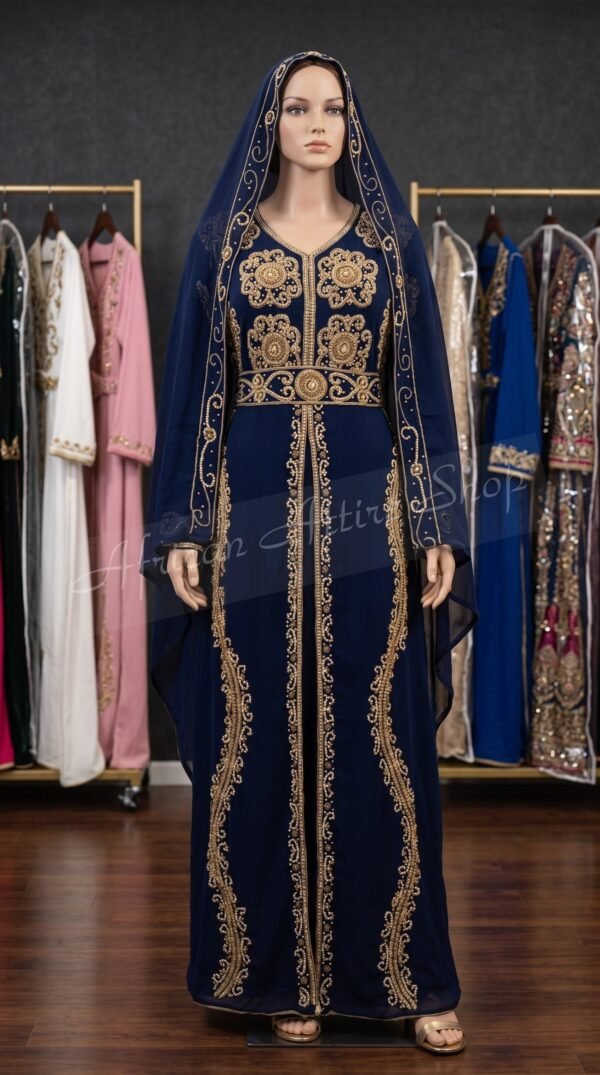 Navy Blue Kaftan Dress Moroccan Wedding Gown (1)