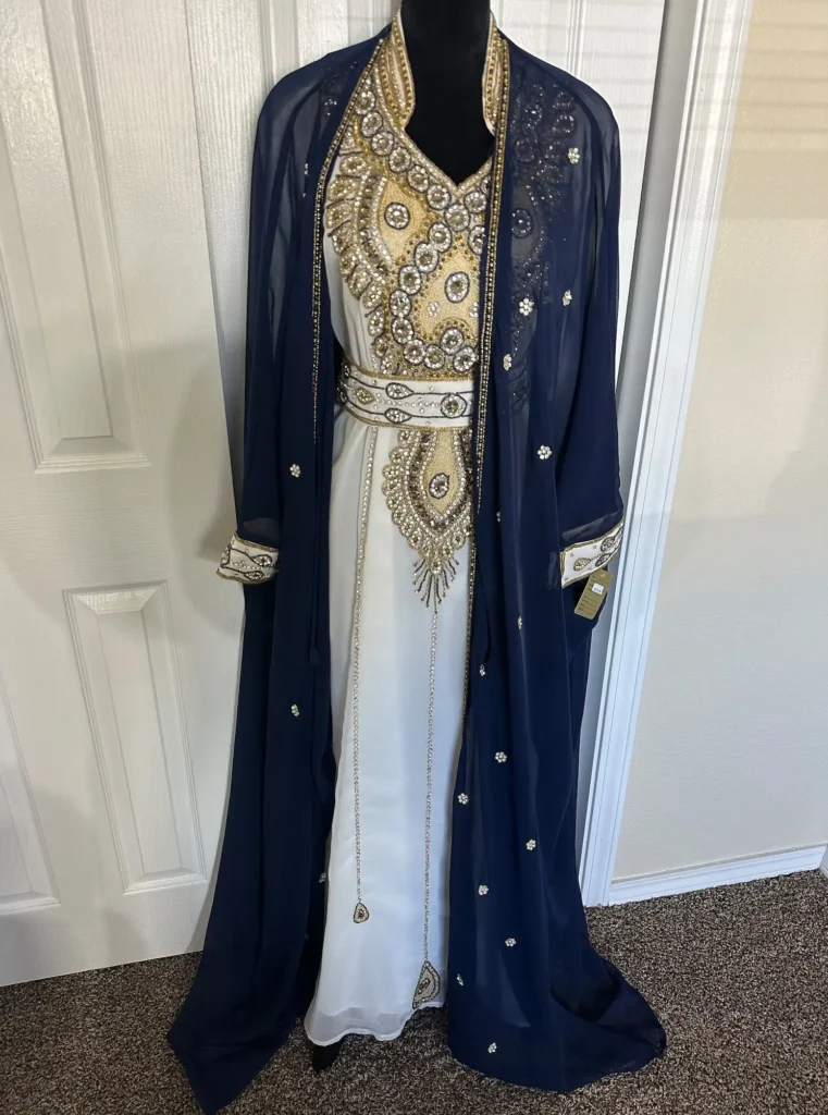 blue and white striped dress ralph lauren Butterfly Frill Cuff Crepe Maxi Abaya Dress main image 1