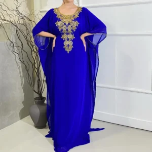 Royal Blue Embroidered Georgette Islamic Kaftan (1)