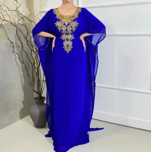 Royal Blue Embroidered Georgette Islamic Kaftan (1)
