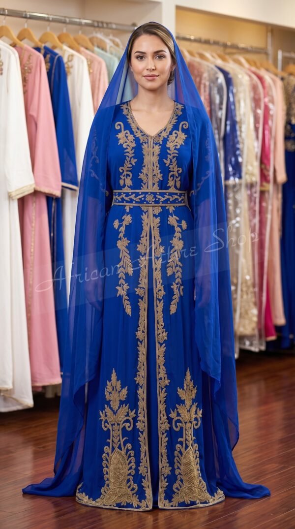 Royal Blue Embroidered Moroccan Kaftan