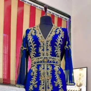 Royal Blue Zari Embroidered Kaftan (1)