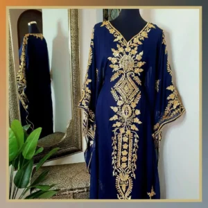 navy blue embroidery kaftan