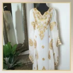 White Aari Embroidered Kaftan Dress Designer Look