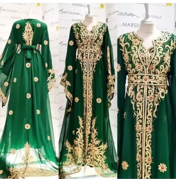 Dark Green Aari Embroidered Kaftan Dress new desing (2)