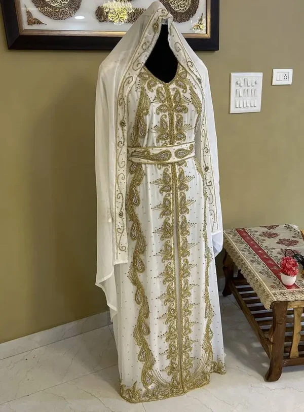 White Dubai Moroccan Beaded Kaftan (2)