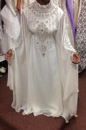 White luxury bridal kaftan dress with crystal embroidery (1)