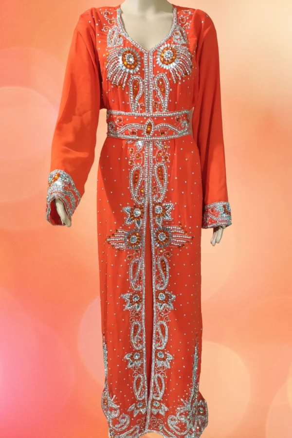 Elegant Hand Embroidered Moroccan Kaftan in Georgette Fabric