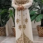 Elegant Hand Embroidered White Moroccan Kaftan