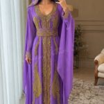 Purple Moroccan kaftan dress with gold embroidery and beadwork (1)