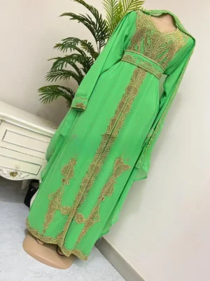 Traditional Hand Embroidered Moroccan Kaftan in Soft Georgette