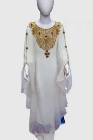 White Kids Kaftan with Full Sleeve Design – Premium Girls Dress (1)