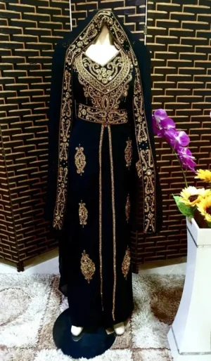 Elegant Black Bridal Moroccan Kaftan