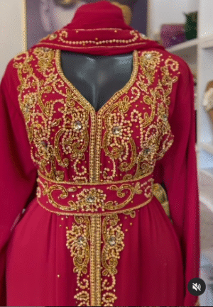 Traditional Moroccan Kaftan with Hand Embroidery for Bridal Elegance