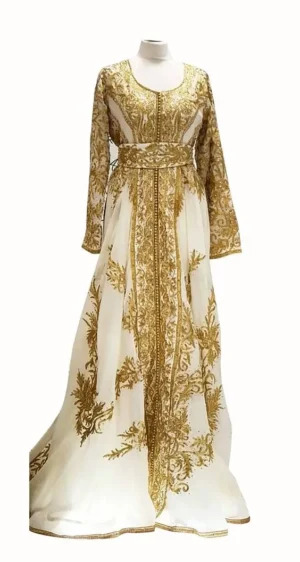 White Aari Embroidered Kaftan Dress