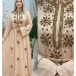 Beige Moroccan caftan with multicolor embroidery (1)