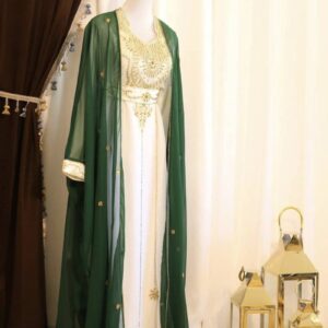 White and Green Gown with Zari Work