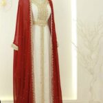 White Gown with Red georgette Overlay and Intricate Embroidery