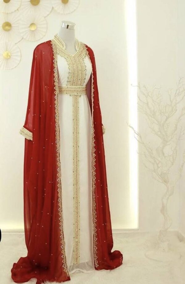 White Gown with Red georgette Overlay and Intricate Embroidery