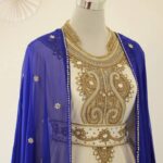 White and Blue Gown with Zari Work and Stone Embellishments