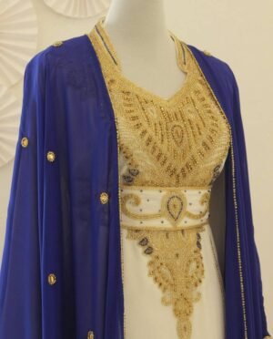 Royal Blue and white Embroidered Kaftan Jacket (44)