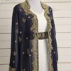 Navy Blue and white Gown Embroidered Kaftan Jacket