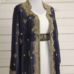 Navy Blue and white Gown Embroidered Kaftan Jacket