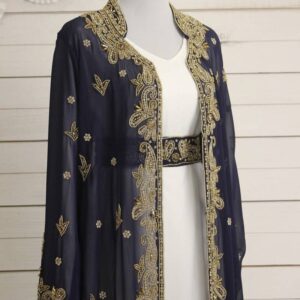 Navy Blue and white Gown Embroidered Kaftan Jacket