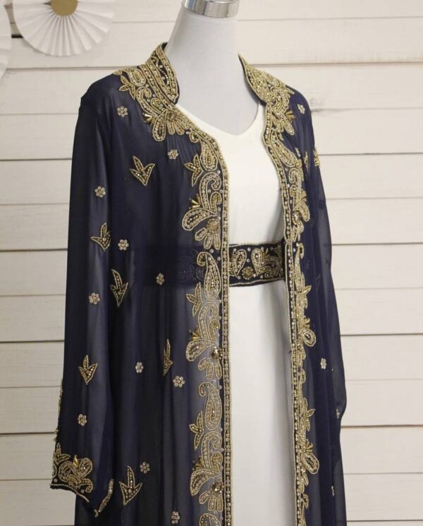 Navy Blue and white Gown Embroidered Kaftan Jacket