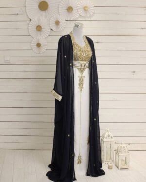 Embroidered Kaftan Jacket Black and white