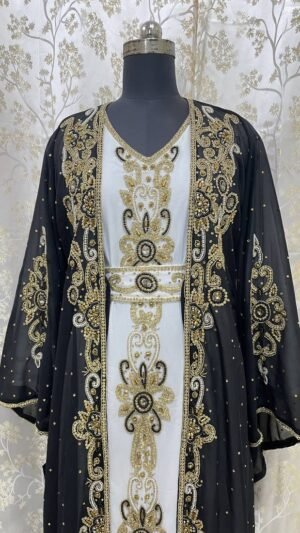 Black and White Embroidered Kaftan Jacket (56)