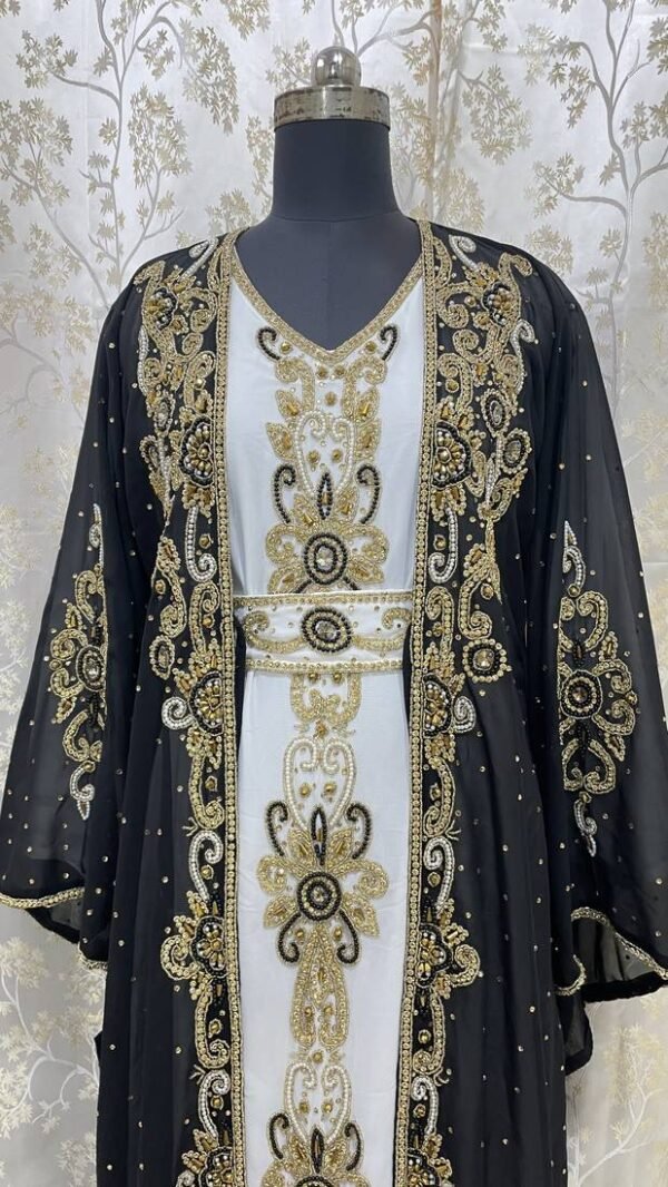 Black and White Embroidered Kaftan Jacket (56)