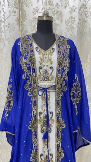 Royal Blue and White Embroidered Kaftan Jacket (59)