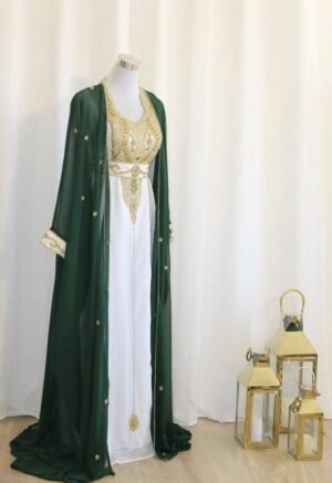 White and Green Gown with Zari Work Embroidered Kaftan Jacket (7)
